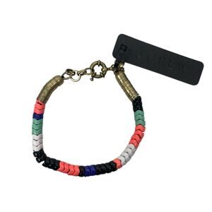 J. Crew Wavy Beaded Bangle Bracelet Multi Color Gold